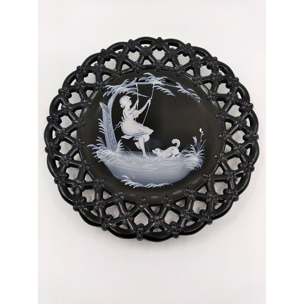 Black Westmoreland Mary Gregory Lattice Edge Plate 8 And 1/2 Inch Marked